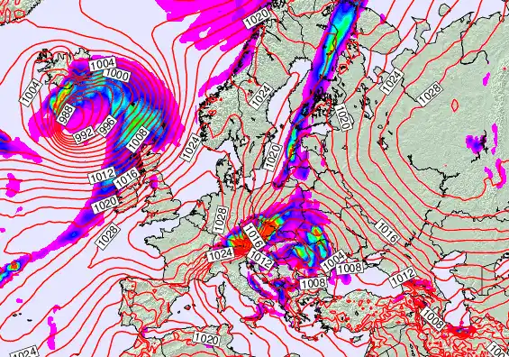 Europe forecast chart for Saturday, September 14th, 2024 at 12:00 PM