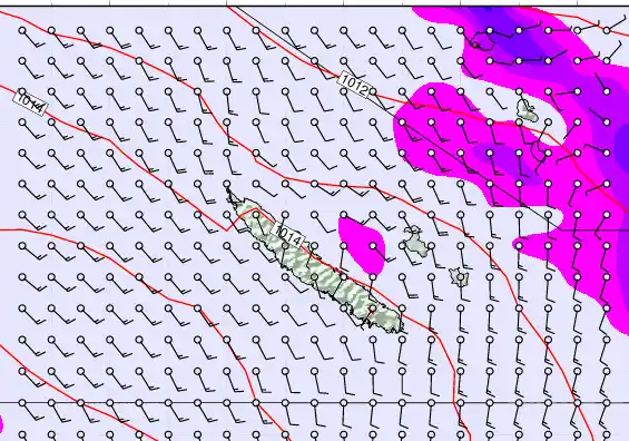 New Caledonia forecast chart for Saturday, September 14th, 2024 at 12:00 PM