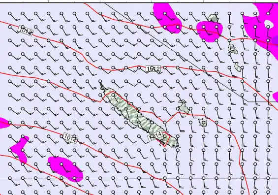 New Caledonia forecast chart for Saturday, September 14th, 2024 at 6:00 PM