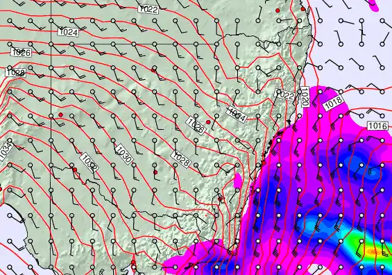 New South Wales forecast chart for Saturday, September 14th, 2024 at 6:00 PM