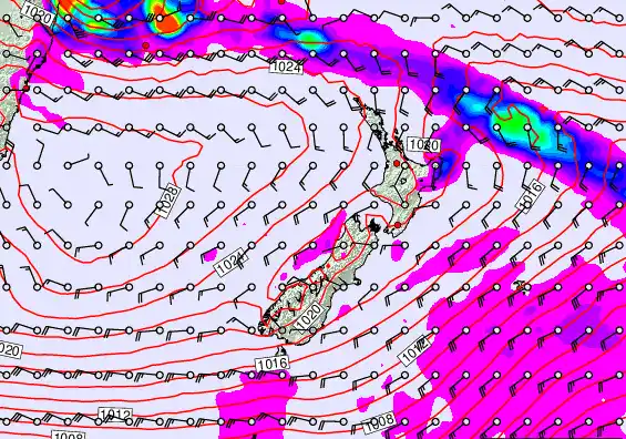 New Zealand forecast chart for Friday, September 27th, 2024 at 6:00 PM