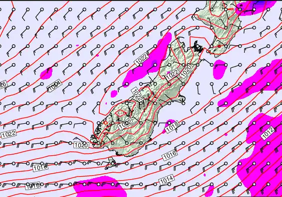 South Island forecast chart for Friday, September 27th, 2024 at 6:00 PM