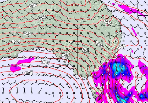 South East Australia forecast chart for Saturday, September 14th, 2024 at 12:00 PM