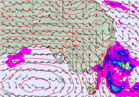 South East Australia forecast chart for Saturday, September 14th, 2024 at 6:00 PM