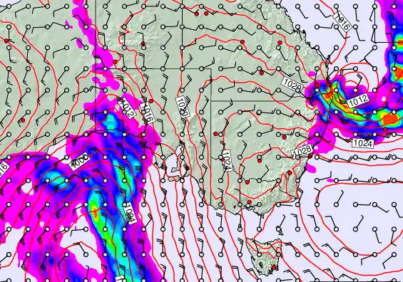South East Australia forecast chart for Saturday, September 28th, 2024 at 12:00 AM