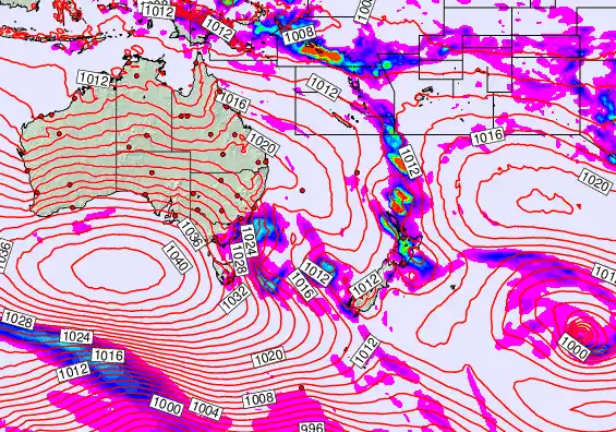 South West Pacific forecast chart for Saturday, September 14th, 2024 at 12:00 PM