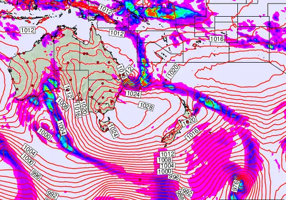 South West Pacific forecast chart for Friday, September 27th, 2024 at 6:00 PM