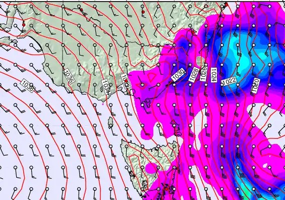 Victoria & Tasmania forecast chart for Saturday, September 14th, 2024 at 12:00 PM
