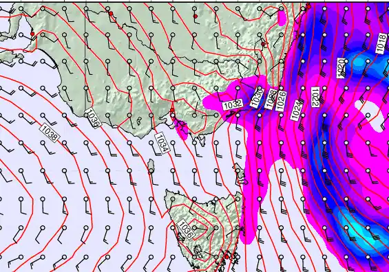 Victoria & Tasmania forecast chart for Saturday, September 14th, 2024 at 6:00 PM
