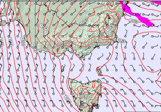 Victoria & Tasmania forecast chart for Friday, September 27th, 2024 at 6:00 PM