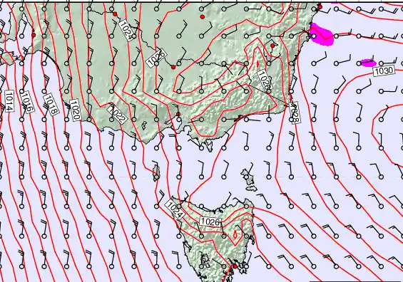 Victoria & Tasmania forecast chart for Saturday, September 28th, 2024 at 12:00 AM