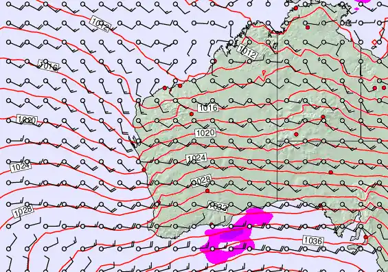 Western Australia forecast chart for Saturday, September 14th, 2024 at 6:00 PM