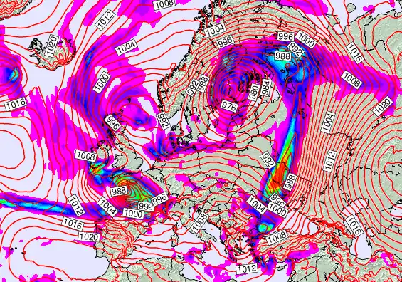 Europe forecast chart for Thursday, November 21st, 2024 at 12:00 PM