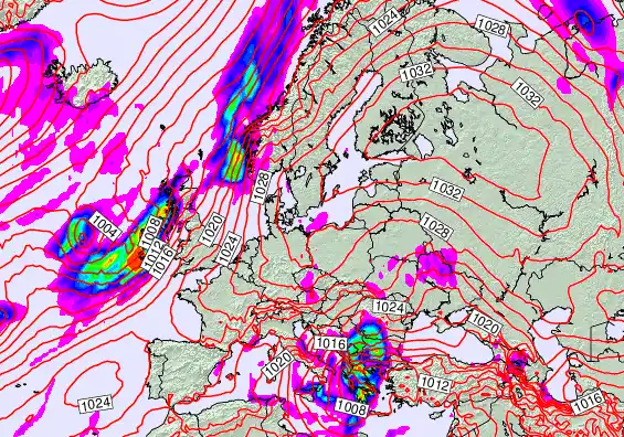 Europe forecast chart for Thursday, October 2nd, 2025 at 12:00 PM