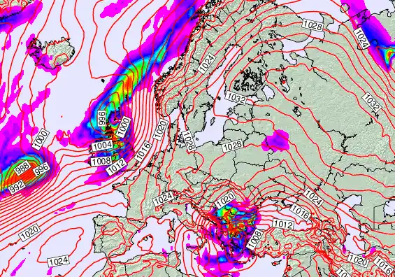 Europe forecast chart for Friday, October 3rd, 2025 at 12:00 AM