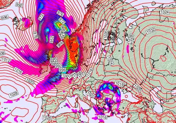 Europe forecast chart for Saturday, October 4th, 2025 at 6:00 AM