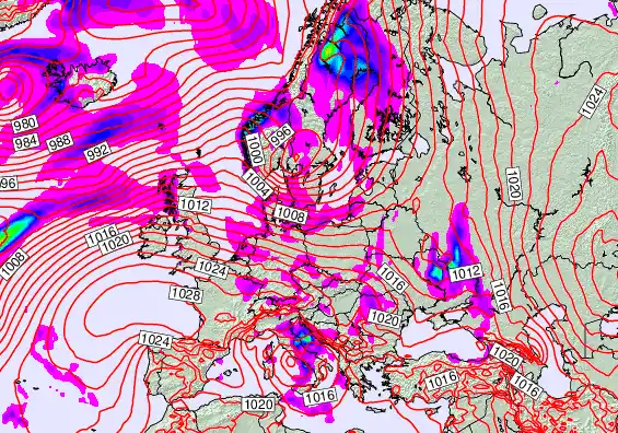 Europe forecast chart for Sunday, October 5th, 2025 at 6:00 PM