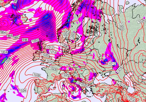 Europe forecast chart for Monday, October 6th, 2025 at 12:00 AM