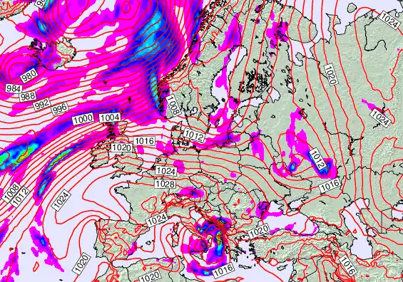 Europe forecast chart for Monday, October 6th, 2025 at 6:00 AM