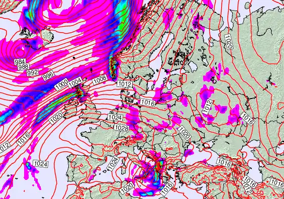 Europe forecast chart for Monday, October 6th, 2025 at 12:00 PM