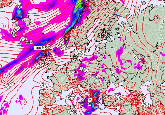 Europe forecast chart for Monday, October 6th, 2025 at 6:00 PM