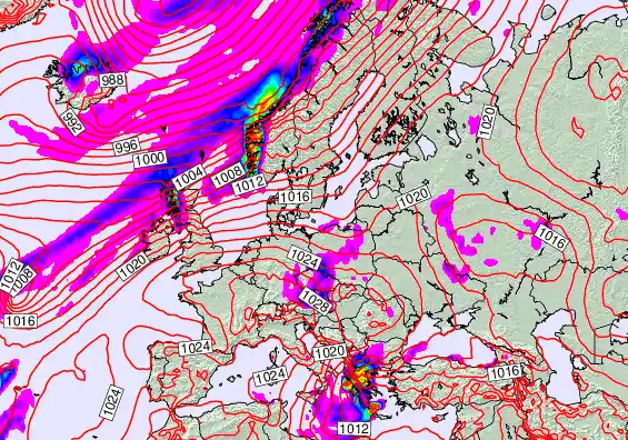 Europe forecast chart for Tuesday, October 7th, 2025 at 12:00 AM