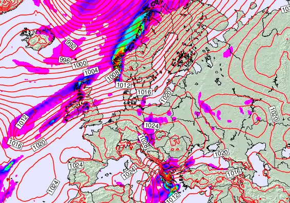 Europe forecast chart for Tuesday, October 7th, 2025 at 6:00 AM