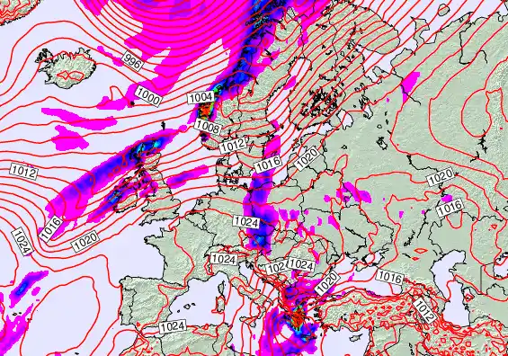 Europe forecast chart for Tuesday, October 7th, 2025 at 12:00 PM