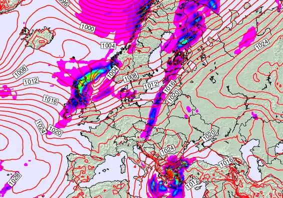 Europe forecast chart for Wednesday, October 8th, 2025 at 12:00 AM