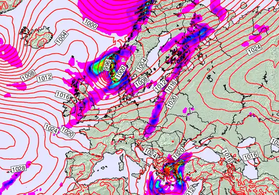 Europe forecast chart for Wednesday, October 8th, 2025 at 6:00 AM