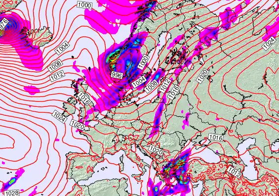 Europe forecast chart for Wednesday, October 8th, 2025 at 12:00 PM