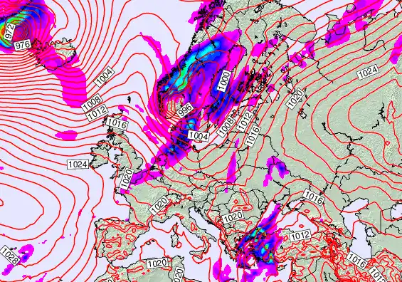 Europe forecast chart for Wednesday, October 8th, 2025 at 6:00 PM