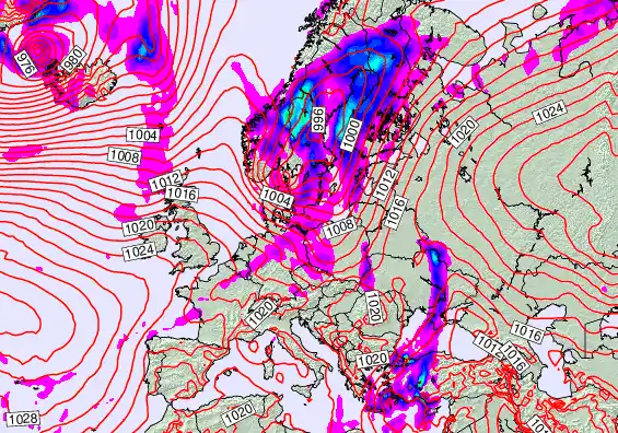 Europe forecast chart for Thursday, October 9th, 2025 at 12:00 AM