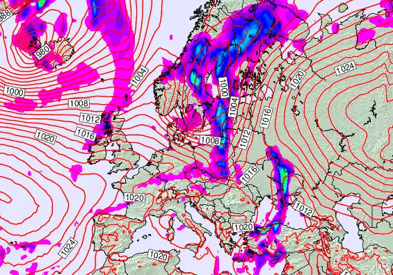 Europe forecast chart for Thursday, October 9th, 2025 at 6:00 AM