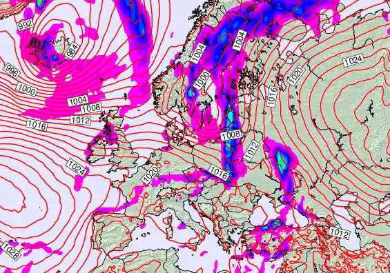 Europe forecast chart for Thursday, October 9th, 2025 at 12:00 PM