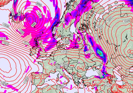 Europe forecast chart for Friday, October 10th, 2025 at 12:00 AM