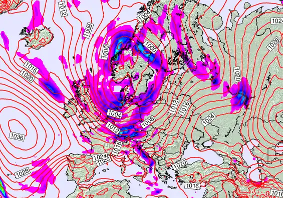 Europe forecast chart for Saturday, October 11th, 2025 at 6:00 AM