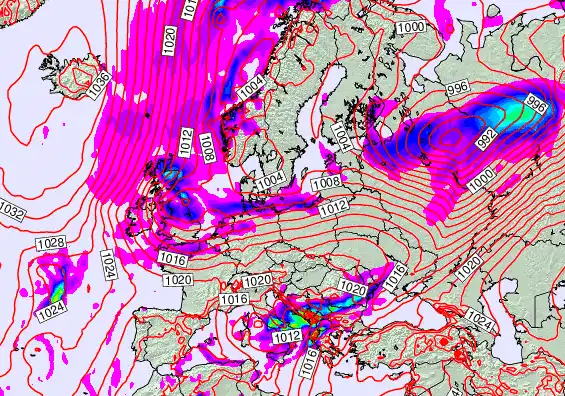 Europe forecast chart for Tuesday, November 18th, 2025 at 6:00 PM