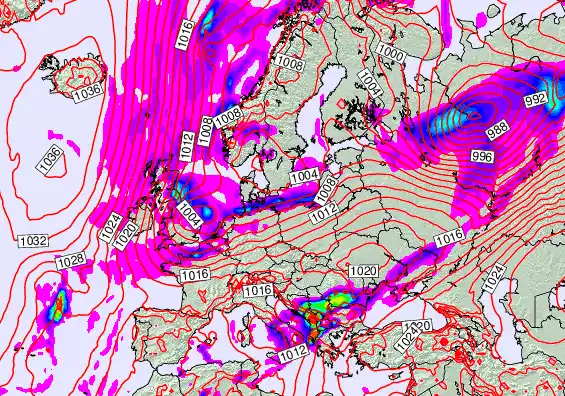 Europe forecast chart for Wednesday, November 19th, 2025 at 12:00 AM