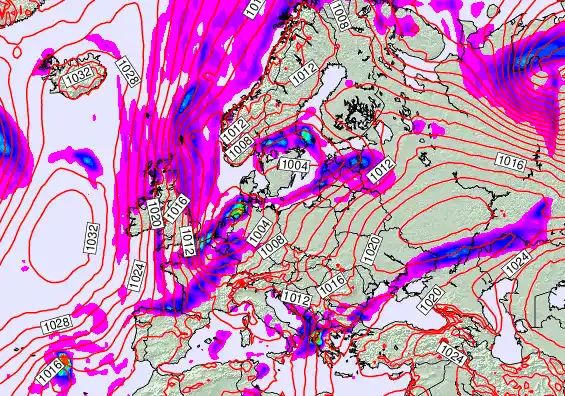 Europe forecast chart for Wednesday, November 19th, 2025 at 6:00 PM