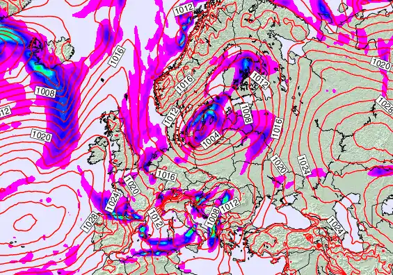 Europe forecast chart for Friday, November 21st, 2025 at 12:00 AM