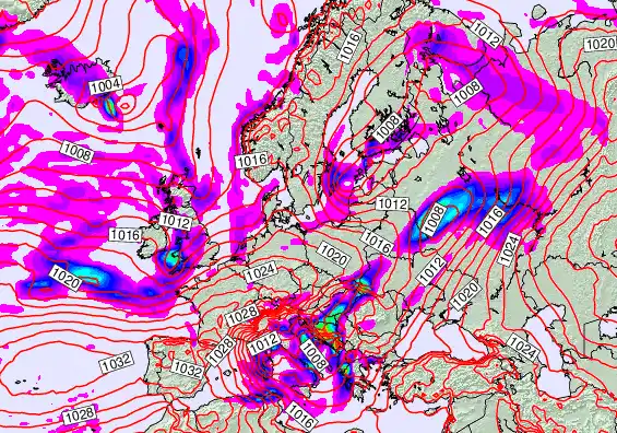 Europe forecast chart for Saturday, November 22nd, 2025 at 12:00 AM