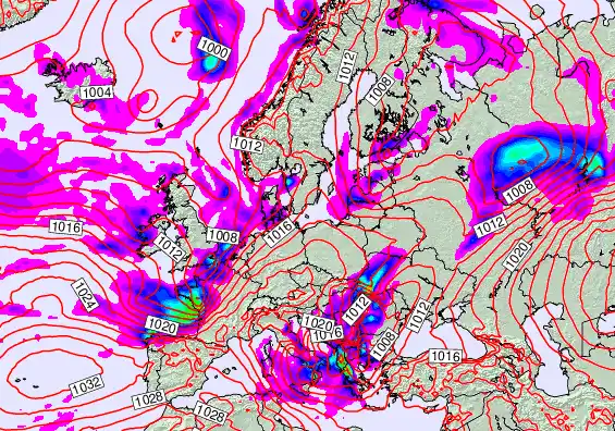 Europe forecast chart for Saturday, November 22nd, 2025 at 12:00 PM