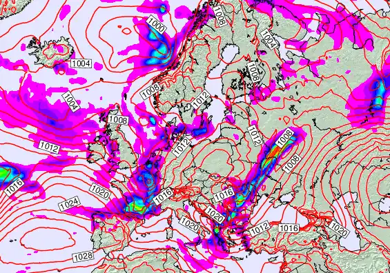 Europe forecast chart for Sunday, November 23rd, 2025 at 12:00 AM