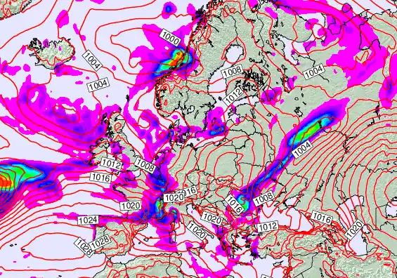 Europe forecast chart for Sunday, November 23rd, 2025 at 6:00 AM