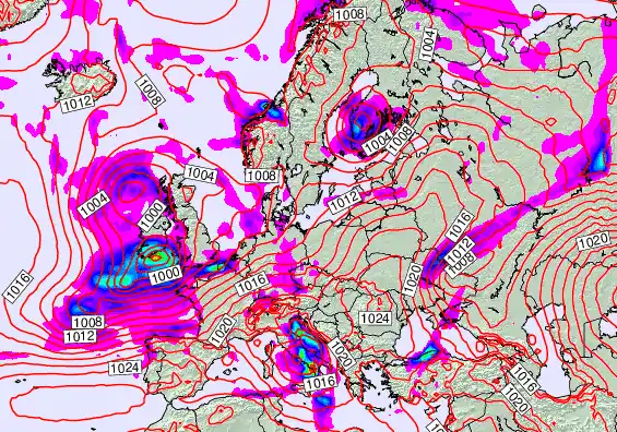 Europe forecast chart for Monday, November 24th, 2025 at 12:00 AM