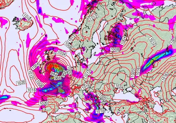 Europe forecast chart for Monday, November 24th, 2025 at 12:00 PM