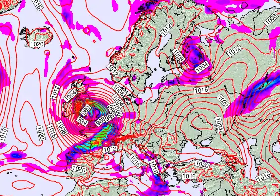 Europe forecast chart for Monday, November 24th, 2025 at 6:00 PM