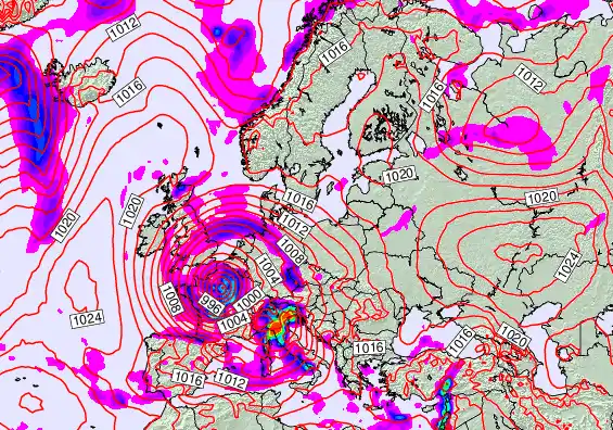 Europe forecast chart for Tuesday, November 25th, 2025 at 12:00 PM