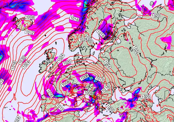 Europe forecast chart for Wednesday, November 26th, 2025 at 6:00 AM